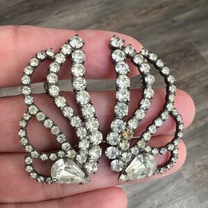 Vintage Rhinestone statement earrings resemble wings silver tone